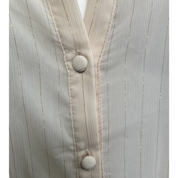 Torrid Chiffon L/S Blouse 3XL Button V-Neck Sheer Beige Gold Thread Academia - Picture 3 of 10